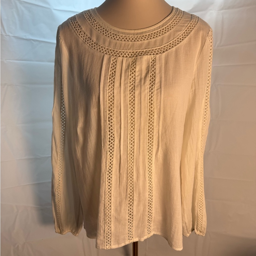 Sundance Cream Pleated Embellished Bib Collar Blouse